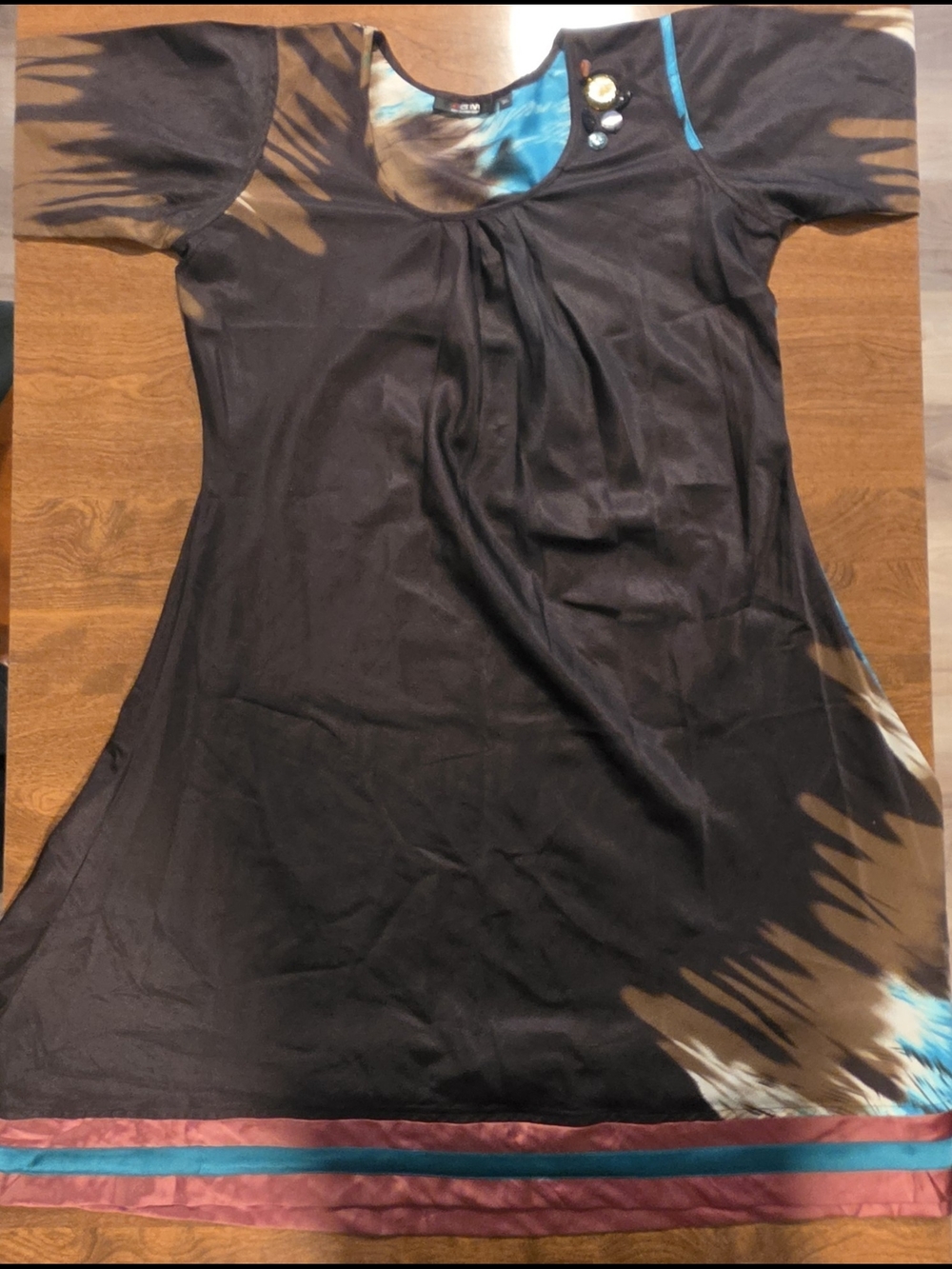 Envi Brown Dress with Teal & Brown Accent Stripes